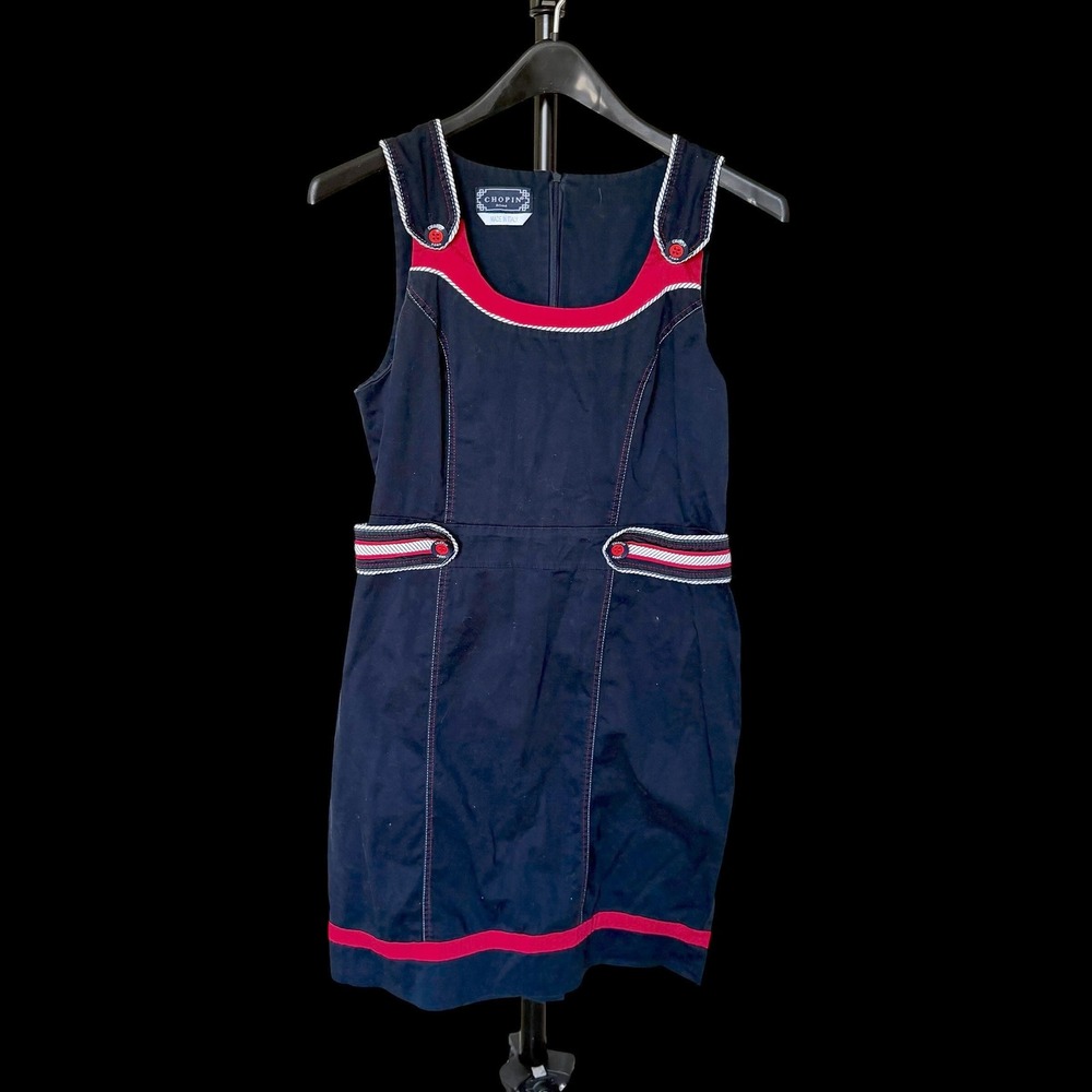 Chopin‎ Roma Navy Blue Red Nautical Sleeveless Shift Dress Made in Italy TG 48